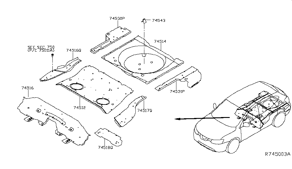 Nissan G4515-4BAMA Extension-Rear Floor,Front