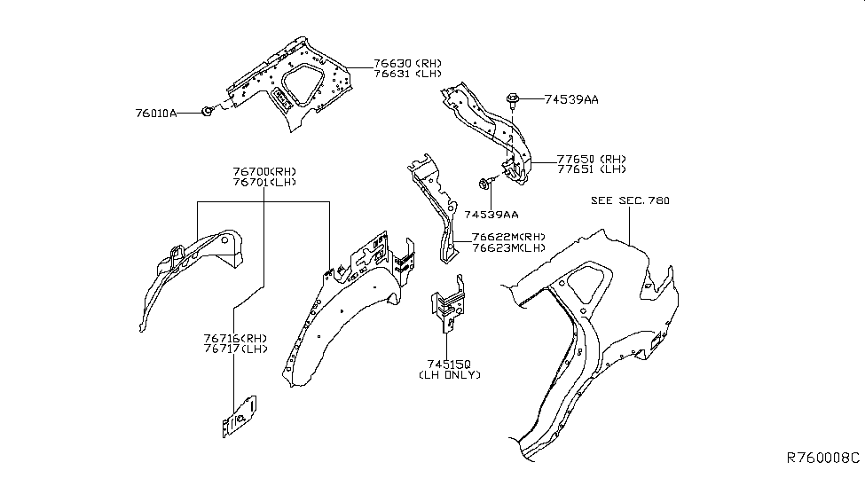 Nissan 766D0-4BA0B Pillar Re Inner R