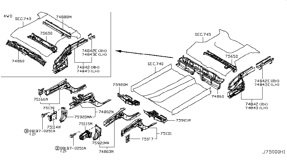 Nissan 75520-1KD0A Extension-Member Side Rear RH