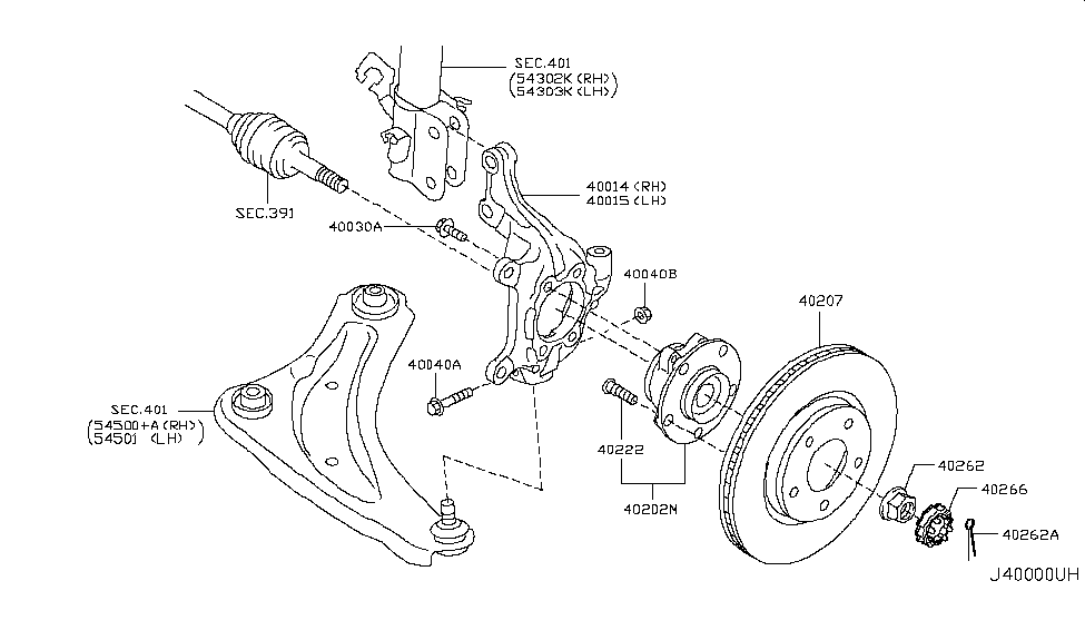 Nissan 40202-3PU0A Hub Assembly-Road Wheel,Front