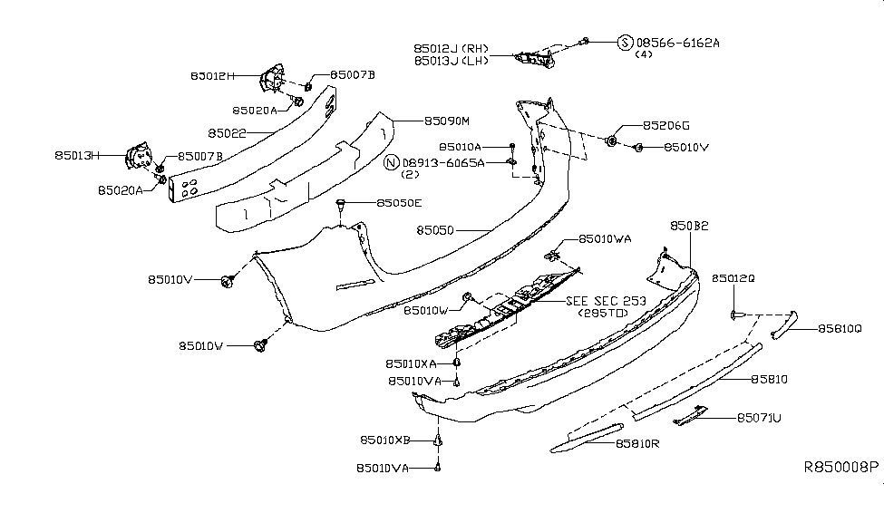 Nissan 85220-5AA0A Bracket-Rear Bumper Side,RH