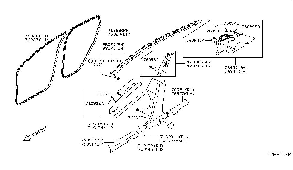 Nissan 76935-6MA0A Finisher-Rear Pillar,LH