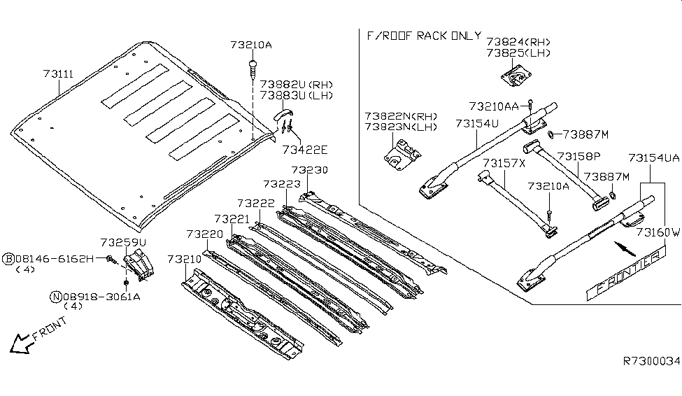 Nissan 73250-EB030 Bow-Roof,No 2