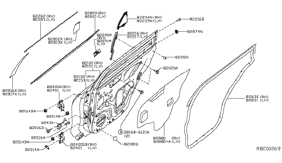 Nissan 82831-6FL0A Weatherstrip-Rear Door,LH