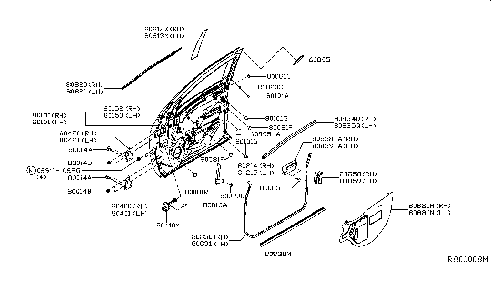 Nissan 809A5-EZ00A Pad-Front Door Outer,LH