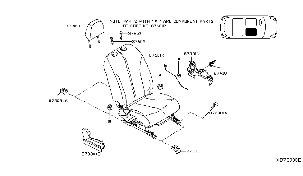 Nissan 87601-ZN90C Back & Cushion & Adjuster Assy