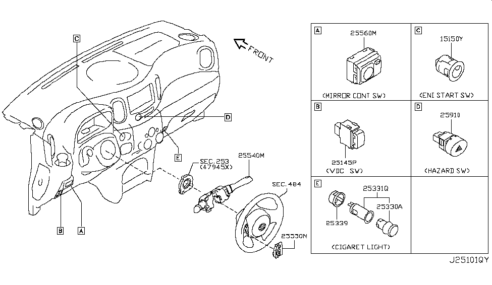 25550-1FA2A | Genuine Nissan #25550-1FA2A SWITCH ASSY - STEERING