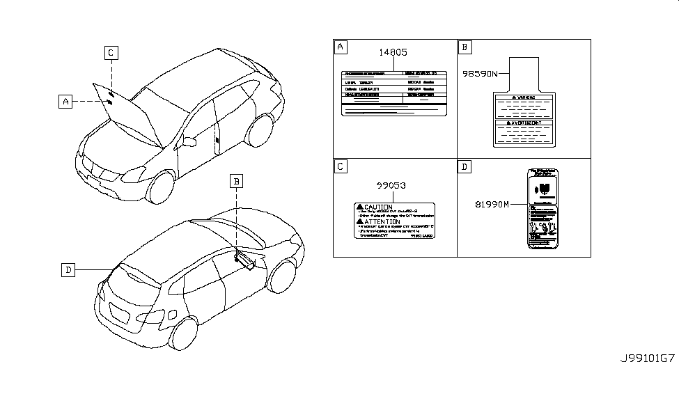 Nissan 81990-9TG0B Label-Auto Door