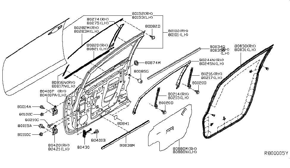 Nissan 80830-3NF0A WEATHERSTRIP Front Door RH