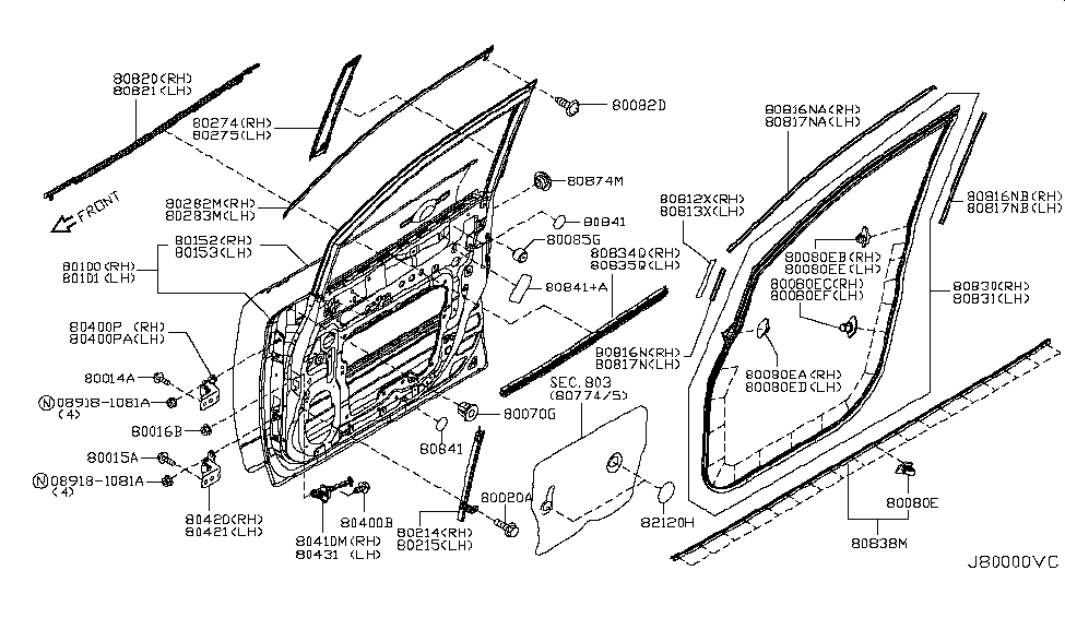 Nissan 80215-1JA0A SASH Front Door LH