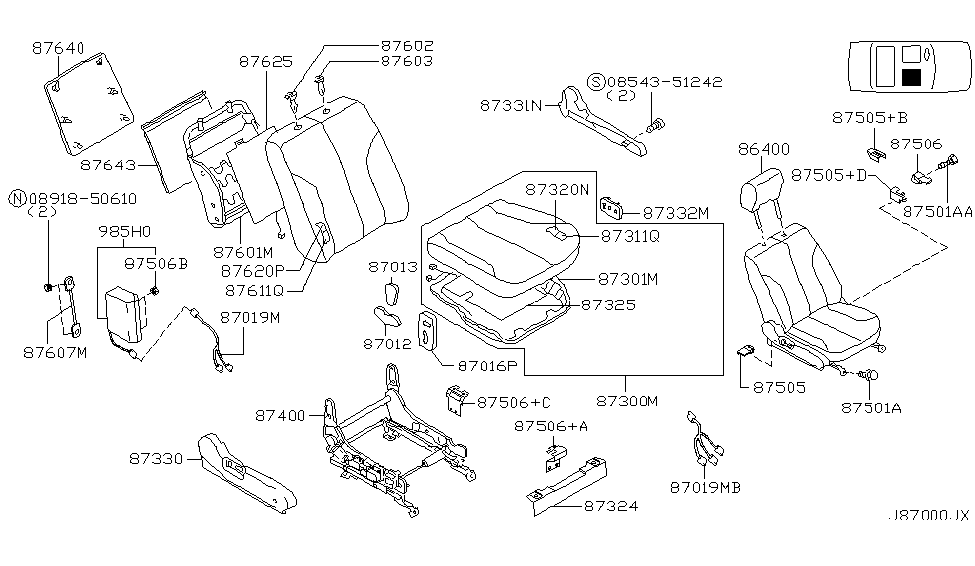 Nissan 87620-4Y162 Trim Assembly-Front Seat Back