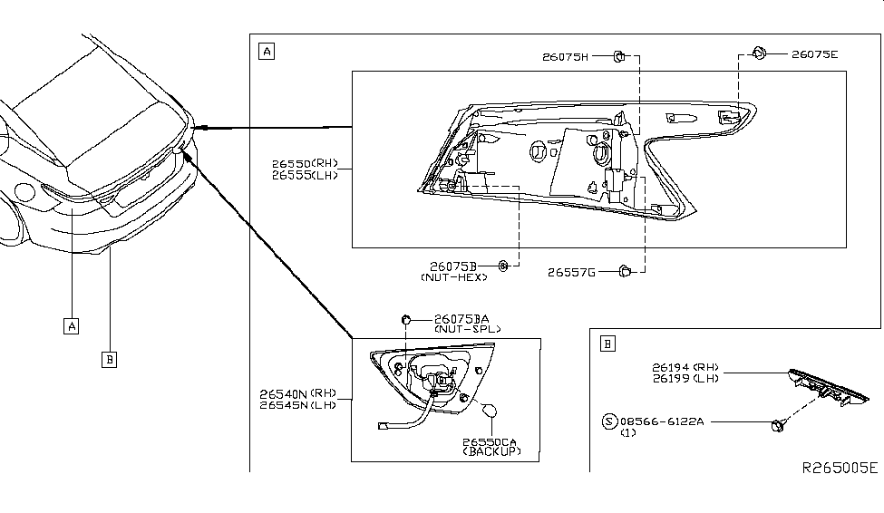 Nissan 26555-4RA1A Lamp Assembly-Rear Combination LH