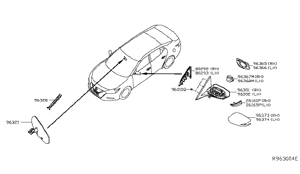 Nissan 96302-4RA1A Mirror Assy-Outside,LH