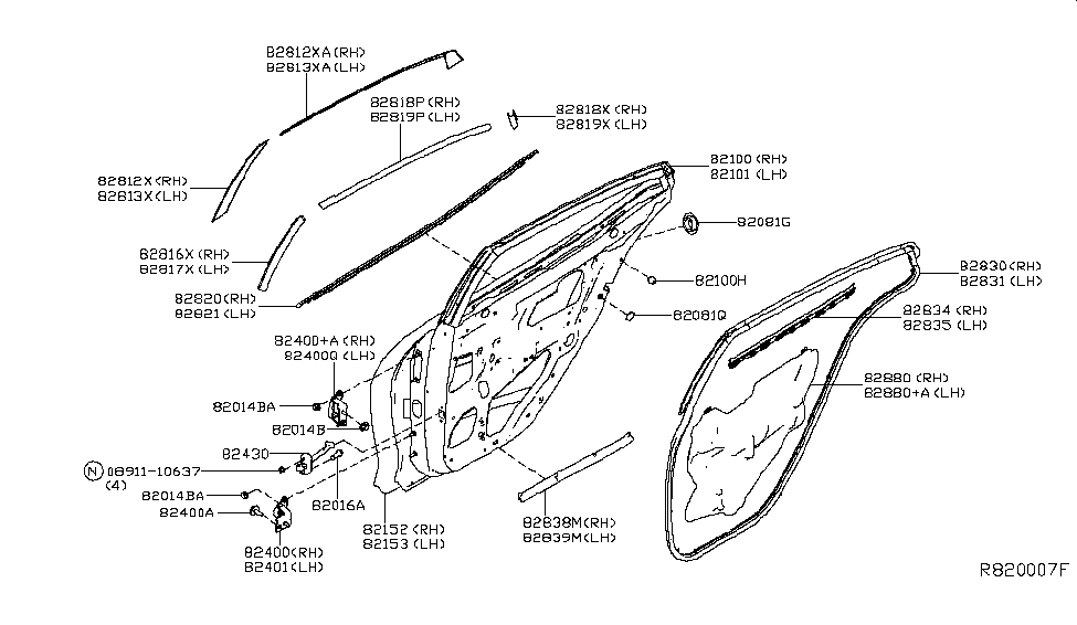 Nissan 82839-4RA0A Seal-Rear Door Partition,LH