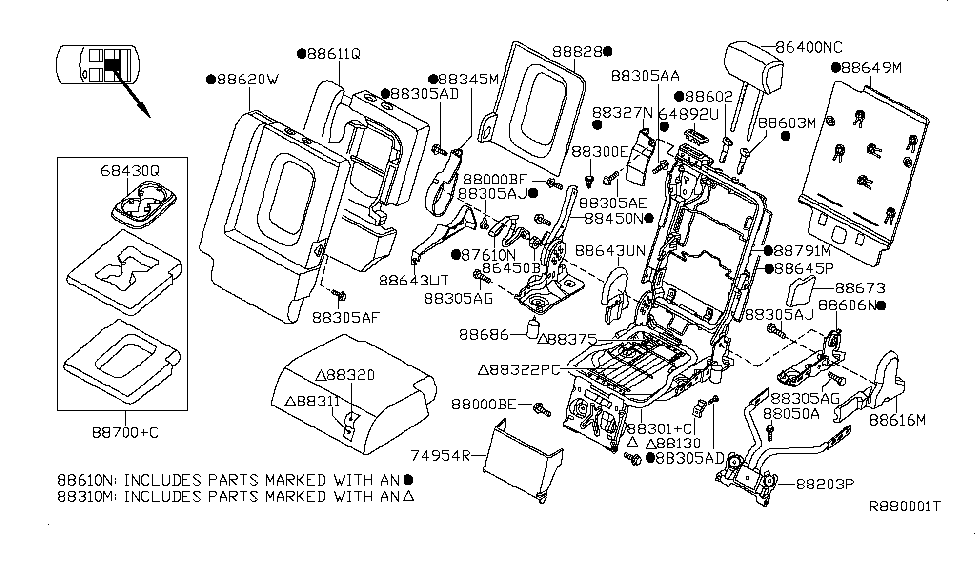 Nissan 88710-ZV50D Rear Seat Armrest Assembly