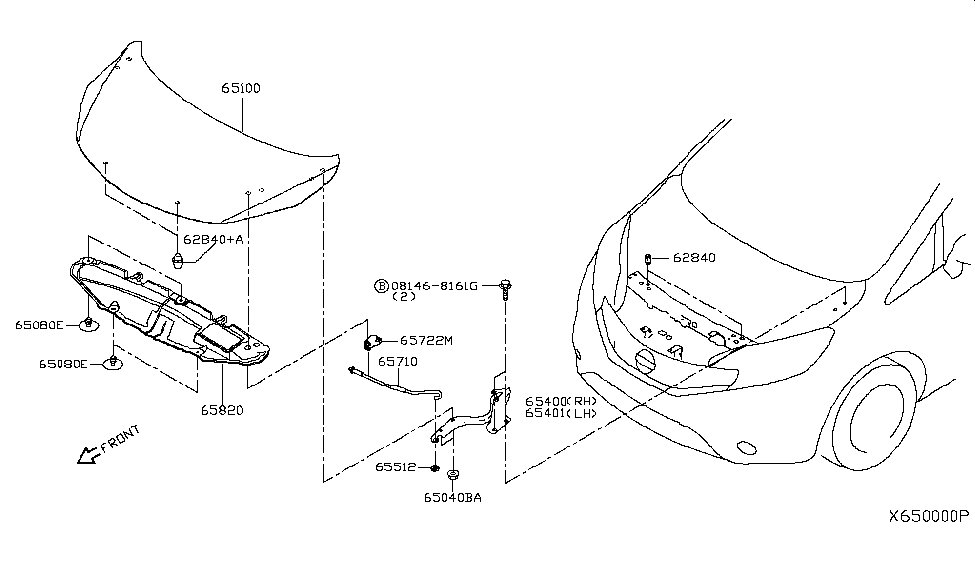 Nissan 65771-3WC0A Rod-Hood Support