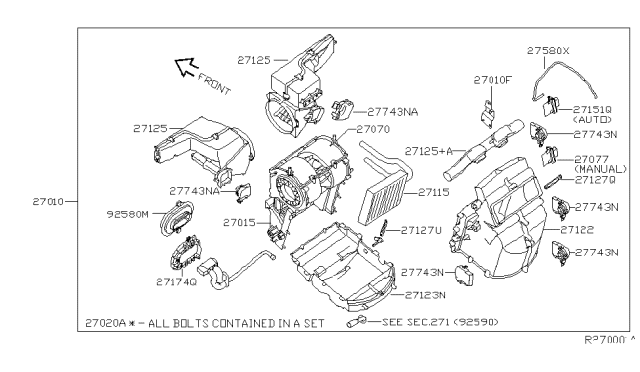 2005 Nissan Quest Case Assy-Front Heater Diagram for 27120-5Z200