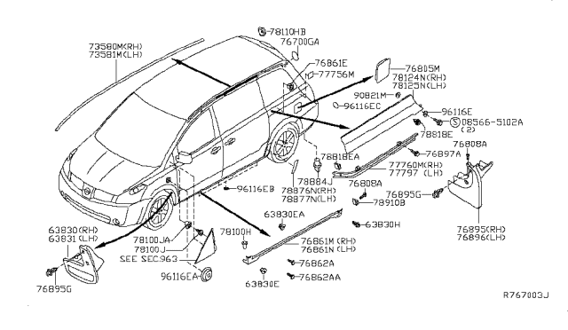 2007 Nissan Quest Mud Guard Set-Rear, Right Diagram for 93820-ZF78A