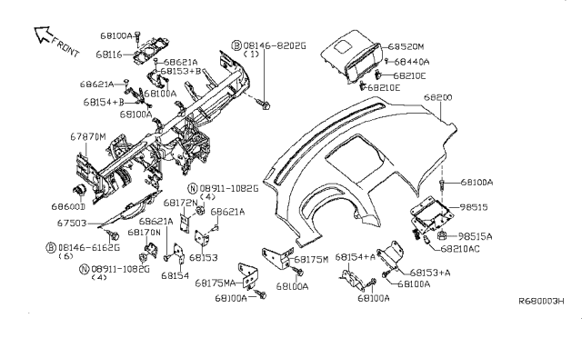 2009 Nissan Quest Instrument Panel,Pad & Cluster Lid Diagram 1