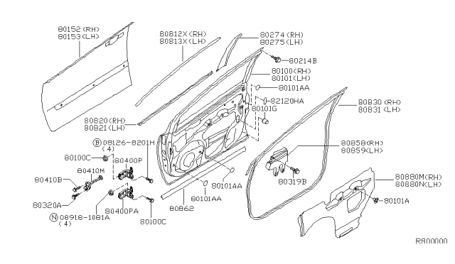 2007 Nissan Quest Link-Door Stopper Diagram for 80430-5Z000