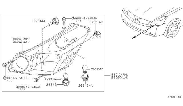 2004 Nissan Quest Headlamp Unit Diagram for 26064-5Z000