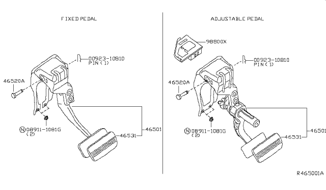 2009 Nissan Quest Brake & Clutch Pedal Diagram