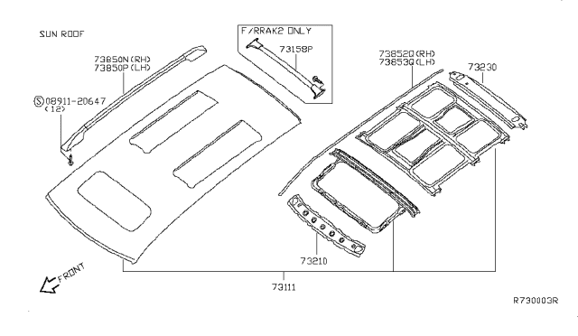 2008 Nissan Quest Roof Panel & Fitting Diagram 3