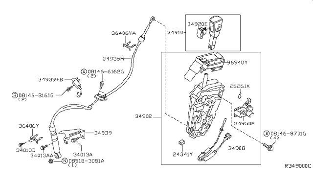 2004 Nissan Quest Knob Assembly-Control Lever Auto Diagram for 34910-CK006