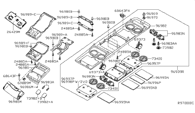 2007 Nissan Quest Console Assembly-Roof Diagram for 96980-ZM75A