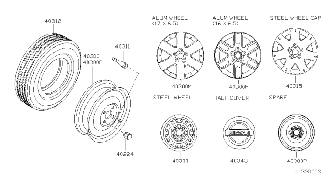 2004 Nissan Quest Disc Wheel Cap Diagram for 40315-5Z000