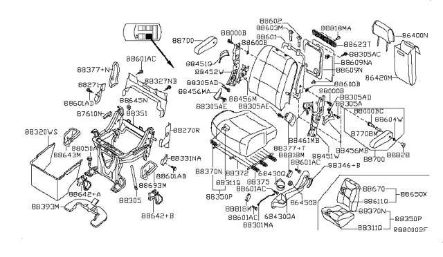 2005 Nissan Quest Trim Assembly - Rear Seat Back, LH Diagram for 88670-5Z100