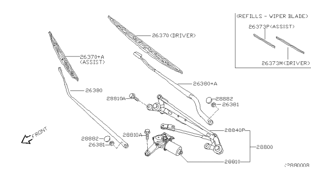 2009 Nissan Quest Windshield Wiper Arm Assembly Diagram for 28886-5Z000