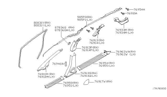 2005 Nissan Quest Weatherstrip-Body Side,LH Diagram for 76922-5Z002