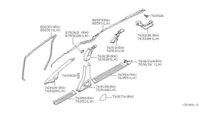 2006 Nissan Quest Weatherstrip-Body Side,RH Diagram for 76921-ZM70C