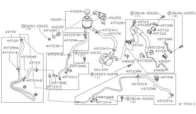 2004 Nissan Quest Hose-Return,Power Steering Diagram for 49725-CK010