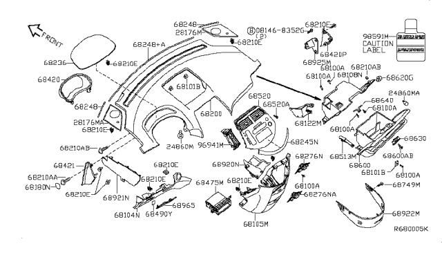 2008 Nissan Quest Box Assy-Glove Diagram for 68500-ZM70C