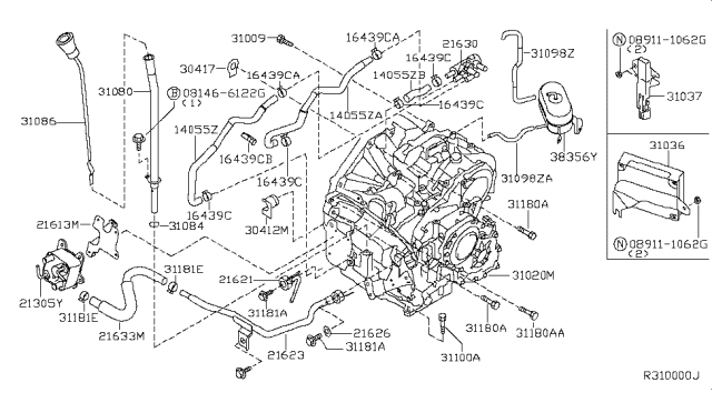 2004 Nissan Quest Tube-Oil Cooler Diagram for 21621-8Y110