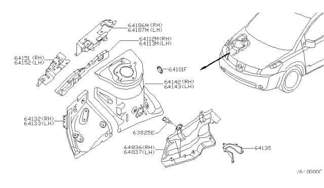 2005 Nissan Quest Hood Ledge & Fitting Diagram