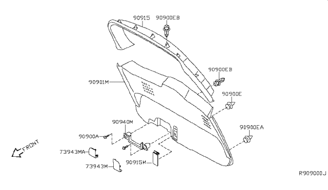 2009 Nissan Quest Back Door Pull Handle Diagram for 90940-ZM70A