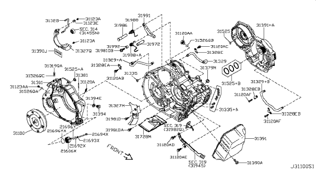 2008 Nissan Quest Cover-Side Transmission Case Diagram for 31395-CK70A