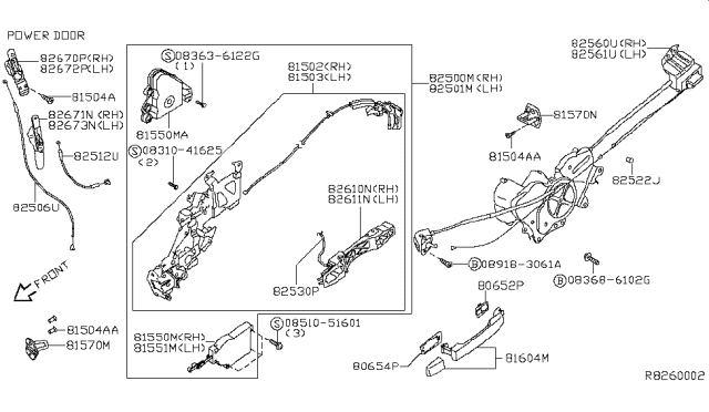 2006 Nissan Quest Slide Right Passenger Door Lock Actuator Diagram for 82502-5Z100