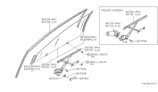 1988 Nissan 200SX Motor Door Regulator LH Diagram for 80731-01F00