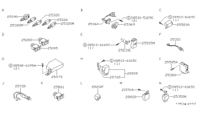 1984 Nissan 200SX Switch-RETRACT Lamp Diagram for 25190-01F00
