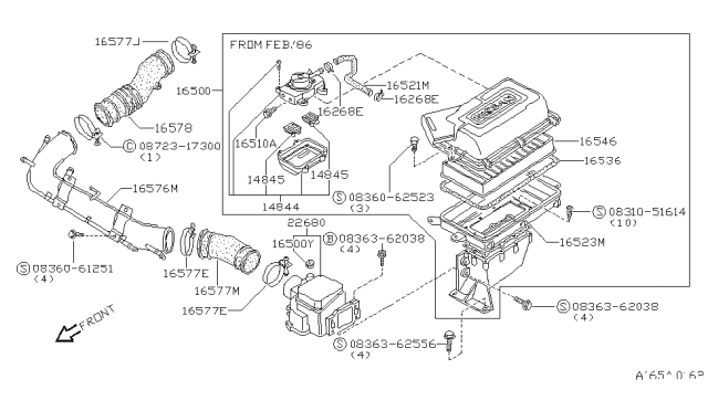1984 Nissan 200SX Hose Air Duct Diagram for 16578-04F01