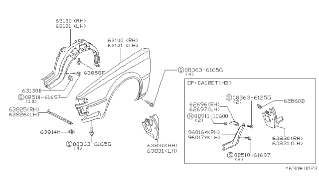 1986 Nissan 200SX Front Fender & Fitting Diagram