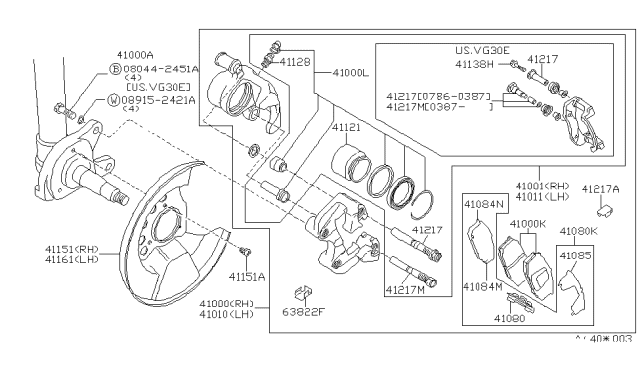 1986 Nissan 200SX CALIPER Assembly LH Diagram for 41011-W2291