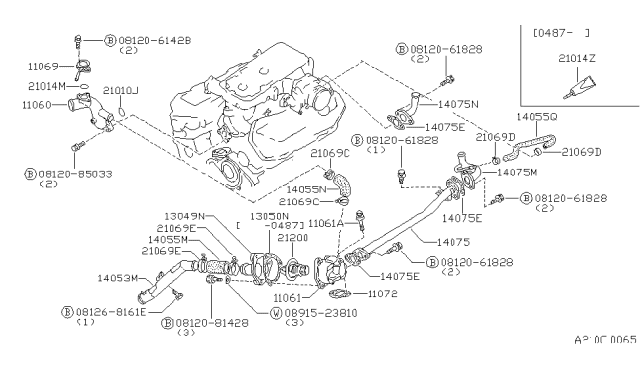 1987 Nissan 200SX Water Outlet Diagram for 11060-01P02