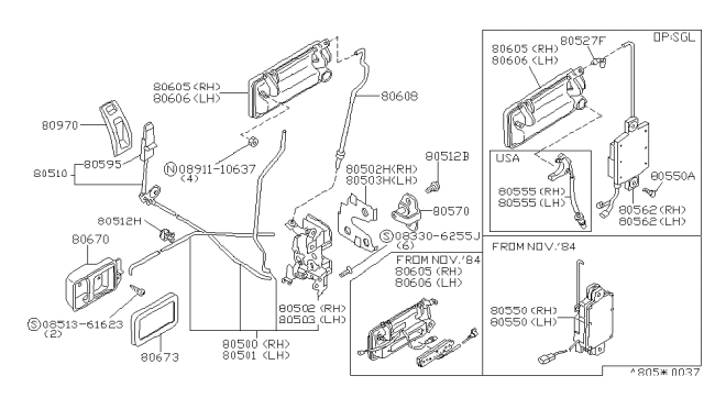 1988 Nissan 200SX Front Door Outside Handle Assembly, Left Diagram for 80605-32F03