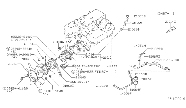 1988 Nissan 200SX Hose-Water Diagram for 14056-56S03