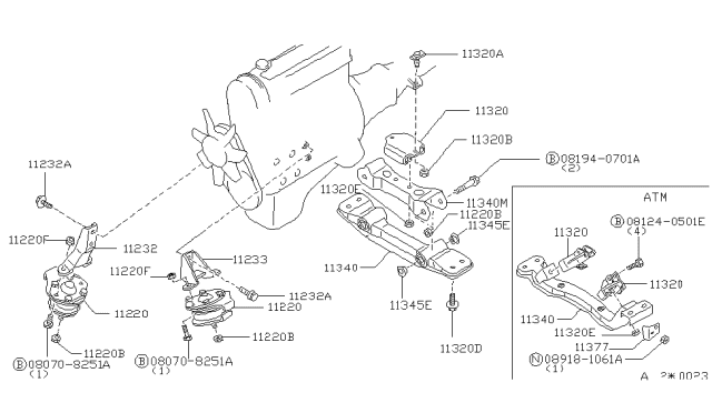 1984 Nissan 200SX Engine Mount Member Assembly, Rear Diagram for 11330-W1402